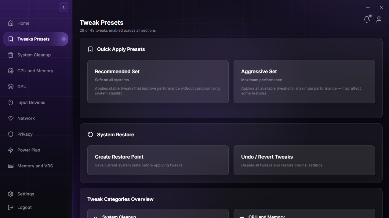 DuckyTech tweak presets
